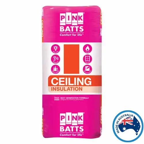 Pink Batts insulation batts designed for effective thermal performance and energy efficiency in residential and commercial ceilings